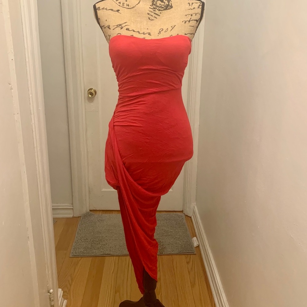 Red Asymmetrical Tube Dress